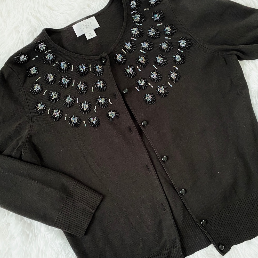 LOFT Embellished Black Cardigan